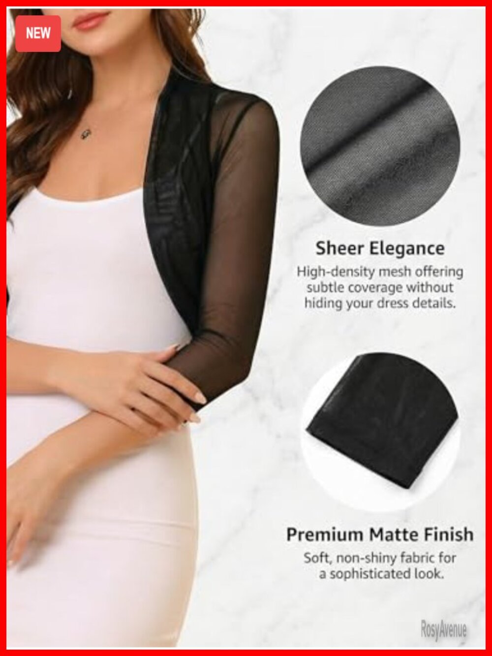 3/4 Sleeve Sheer Mesh Shrug Open Front Cropped Bolero Cardigan - Picture 5 of 7